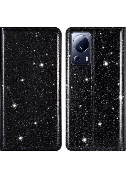 Xiaomi 13 Lite/civi 2 5g Pu Deri Glitter Telefon Kılıfı Stand Cep Telefonu Kart Tutucu-Black (Yurt Dışından)