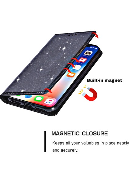 Xiaomi 13 Lite/civi 2 5g Pu Deri Glitter Telefon Kılıfı Stand Cep Telefonu Kart Tutucu-Black (Yurt Dışından) indirimleri