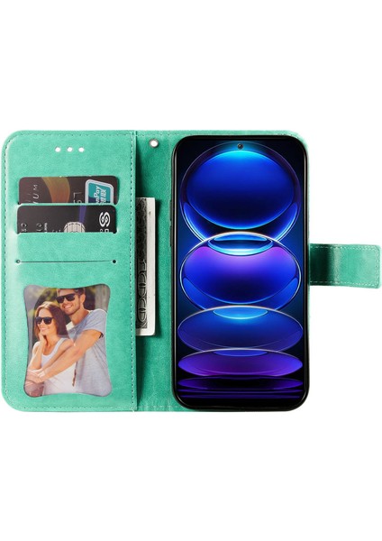 Xiaomi Redmi Için Note 12 5g (Global)/(Hindistan)/(Çin)/poco X5 5g Çiçek Baskılı Pu Deri Flip Kapak Cüzdan Stili Stand Koruyucu Telefon Kılıfı Kayış Yeşili (Yurt Dışından)