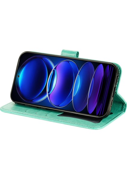 Xiaomi Redmi Için Note 12 5g (Global)/(Hindistan)/(Çin)/poco X5 5g Çiçek Baskılı Pu Deri Flip Kapak Cüzdan Stili Stand Koruyucu Telefon Kılıfı Kayış Yeşili (Yurt Dışından)