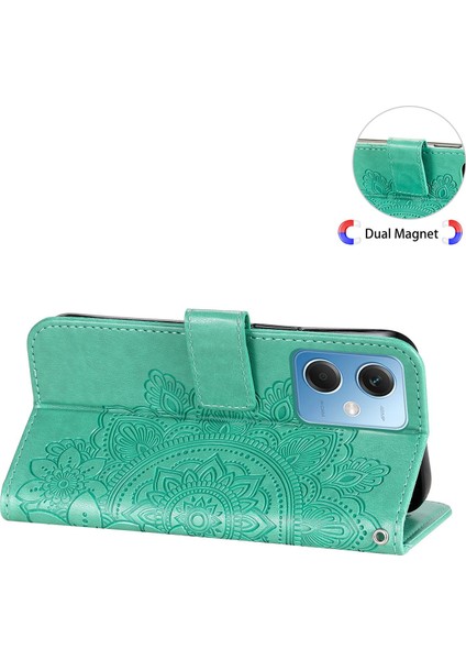 Xiaomi Redmi Için Note 12 5g (Global)/(Hindistan)/(Çin)/poco X5 5g Çiçek Baskılı Pu Deri Flip Kapak Cüzdan Stili Stand Koruyucu Telefon Kılıfı Kayış Yeşili (Yurt Dışından)
