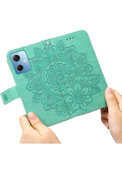 Xiaomi Redmi Için Note 12 5g (Global)/(Hindistan)/(Çin)/poco X5 5g Çiçek Baskılı Pu Deri Flip Kapak Cüzdan Stili Stand Koruyucu Telefon Kılıfı Kayış Yeşili (Yurt Dışından)