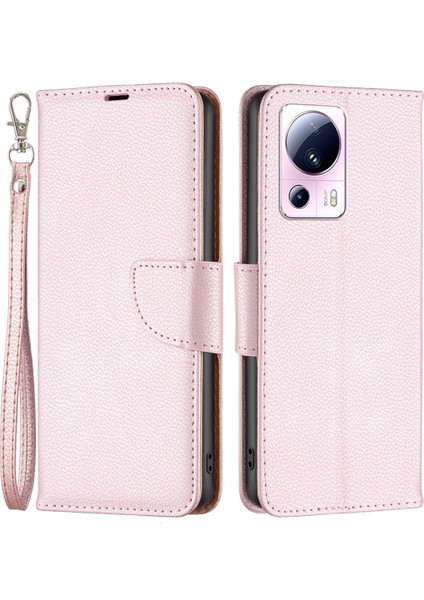 Xiaomi Için 13 Lite/civi 2 5g Pu Deri Cüzdan Kapağı Litchi Doku Stand Telefon Kılıfı Strap-Rose Gold (Yurt Dışından)