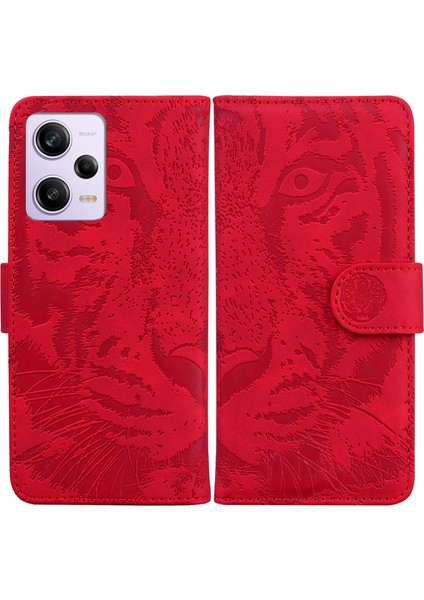 Xiaomi Redmi Için Deri Telefon Kılıfı Not 12 Pro 5g/not 12 Pro Speed ​​5g/poco X5 Pro 5g, Stand Tiger Deseni Baskılı Cüzdan Kapak-Kırmızı (Yurt Dışından)