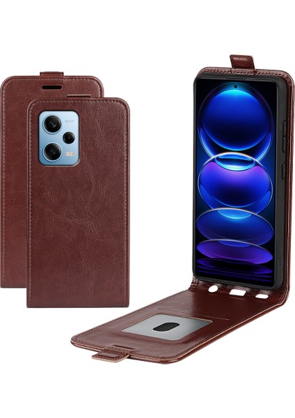 Xiaomi Redmi Için Note 12 Pro 5g/note 12 Pro Speed ​​5g/poco X5 Pro 5g Dikey Flip Pu Deri Deri Çılgın At Doku Kartı Tutucu Kaza Brown (Yurt Dışından)
