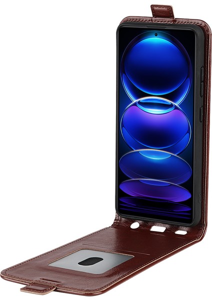 Xiaomi Redmi Için Note 12 Pro 5g/note 12 Pro Speed ​​5g/poco X5 Pro 5g Dikey Flip Pu Deri Deri Çılgın At Doku Kartı Tutucu Kaza Brown (Yurt Dışından) modelleri