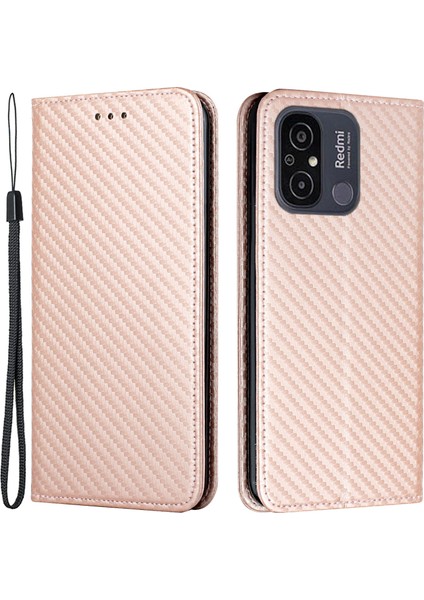 Xiaomi Redmi Için Manyetik Telefon Kapağı 12C 4g Şok Geçirmez Pu Deri Cep Telefon Kılıfı Stand Cüzdan Güllü Altın (Yurt Dışından)