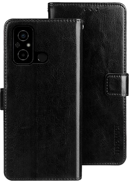 Xiaomi Için Poco C55 4g Cüzdan Çılgın At Doku Stand Kapağı Pu Deri Telefon Kılıfı Black (Yurt Dışından)