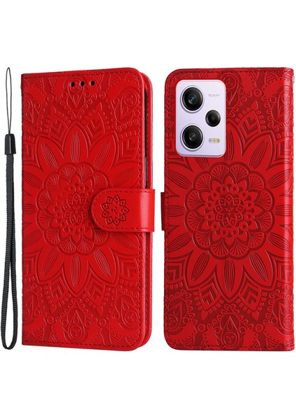 Xiaomi Redmi Için Note 12 Pro 5g /note 12 Pro Speed ​​5g /poco X5 Pro 5g Pu Deri Ayçiçeği Baskılı Telefon Kılıfı Manyetik Kapanma Stand Flip Kapak Bilek Kayış Kırmızısı (Yurt Dışından)