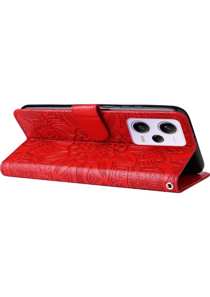 Xiaomi Redmi Için Note 12 Pro 5g /note 12 Pro Speed ​​5g /poco X5 Pro 5g Pu Deri Ayçiçeği Baskılı Telefon Kılıfı Manyetik Kapanma Stand Flip Kapak Bilek Kayış Kırmızısı (Yurt Dışından) fırsatları