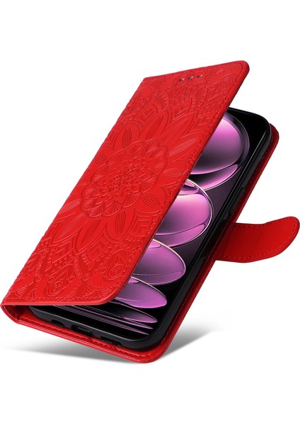 Xiaomi Redmi Için Note 12 Pro 5g /note 12 Pro Speed ​​5g /poco X5 Pro 5g Pu Deri Ayçiçeği Baskılı Telefon Kılıfı Manyetik Kapanma Stand Flip Kapak Bilek Kayış Kırmızısı (Yurt Dışından) indirimleri