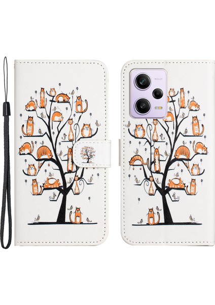 Xiaomi Redmi Için Not 12 5g (Global)/(Hindistan)/(Çin)/poco X5 5g Pu Deri Flip Cüzdan Telefon Kılıfı 3D Desen Baskı Stand Telefon Kapak Kedisi ve Ağaç (Yurt Dışından)