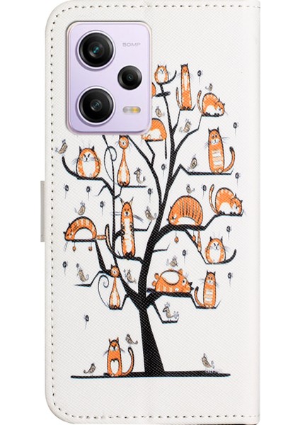 Xiaomi Redmi Için Not 12 5g (Global)/(Hindistan)/(Çin)/poco X5 5g Pu Deri Flip Cüzdan Telefon Kılıfı 3D Desen Baskı Stand Telefon Kapak Kedisi ve Ağaç (Yurt Dışından)