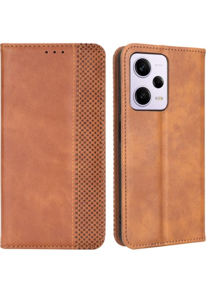 Xiaomi Redmi Için Note 12 Pro 5g/note 12 Pro Speed ​​5g/poco X5 Pro 5g Pu Deri Manyetik Retro Doku Telefon Kılıf Cüzdan Stand Baskılı Desen Anti-Çizelge Cep Telefonu Kapak Kahverengi (Yurt Dışından)