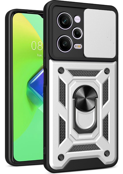 Xiaomi Redmi Için Note 12 Pro 5g Kickstand Pc+Tpu Tpu Telefon Kılıfı Slayt Itme Çekme Kamera Lens Koruma Kapak Silver (Yurt Dışından)