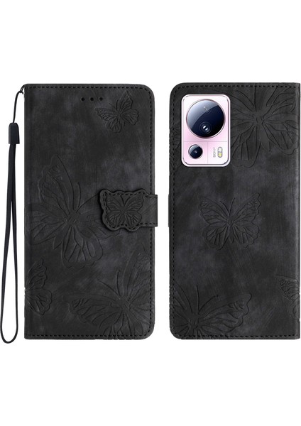 Xiaomi 13 Lite/civi 2 5g Stand Deri Telefon Kılıfı Kelebek Basılı Cüzdan Telefon Kapak Black (Yurt Dışından)