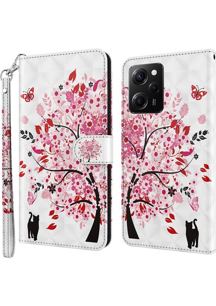 Xiaomi Redmi Için Note 12 Pro 5g/note 12 Pro Speed ​​5g/poco X5 Pro 5g Deri Telefon Kılıfı 3D Desen Baskı Kapağı Standı Cüzdan Wish Ağacı (Yurt Dışından)