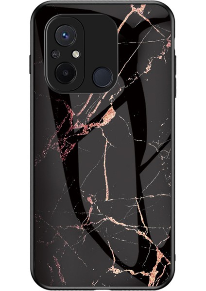 Xiaomi Redmi Için 12C 4g Temperli Cam Telefon Kılıfı Mermer Desen Tasarımı Pc +Tpu Koruyucu Kapak-Altın Siyah Mermer (Yurt Dışından)