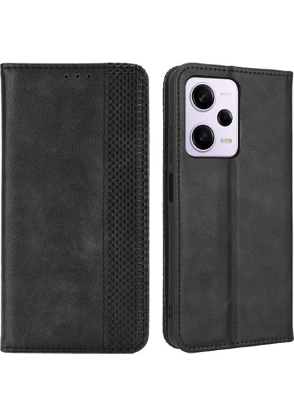 Xiaomi Redmi Için Note 12 Pro 5g/note 12 Pro Hız 5g/poco X5 Pro 5g Pu Deri Manyetik Retro Doku Telefon Kılıf Cüzdan Stand Baskılı Desen Anti-Çizelge Cep Telefonu Kapak Black (Yurt Dışından)