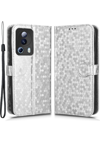 Xiaomi Için 13 Lite/civi 2 5g Dottacı Telefon Kalıp Deseni Baskı Deri Telefon Stand Kapak Silver (Yurt Dışından)