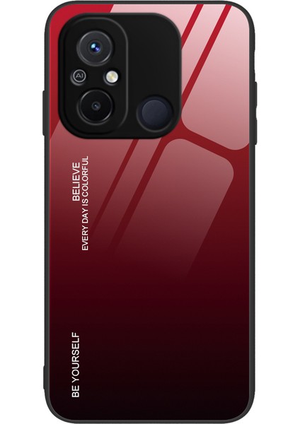 Xiaomi Redmi 12C 4g Için Gradyan Renkli Telefon Kasası, Temperli Cam+Pc Geri Tpu Çerçeve Anti-Çizik Kapak-Kırmızı / Siyah (Yurt Dışından)