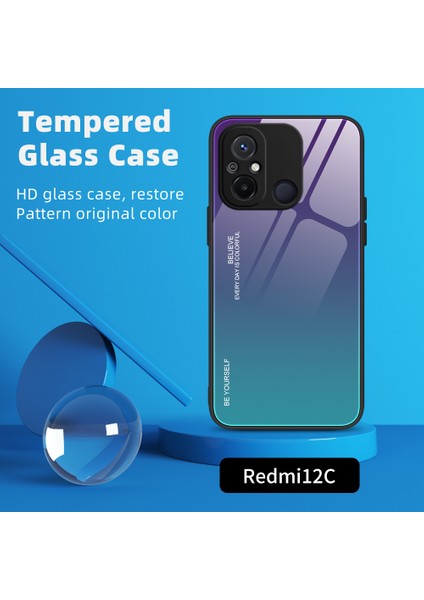 Xiaomi Redmi 12C 4g Için Gradyan Renkli Telefon Kasası, Temperli Cam+Pc Geri Tpu Çerçeve Anti-Çizik Kapak-Kırmızı / Siyah (Yurt Dışından)