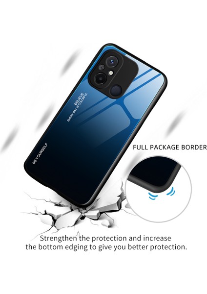 Xiaomi Redmi 12C 4g Için Gradyan Renkli Telefon Kasası, Temperli Cam+Pc Geri Tpu Çerçeve Anti-Çizik Kapak-Kırmızı / Siyah (Yurt Dışından)