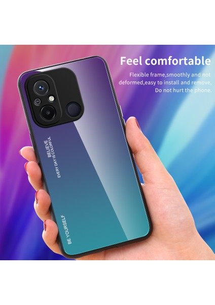 Xiaomi Redmi 12C 4g Için Gradyan Renkli Telefon Kasası, Temperli Cam+Pc Geri Tpu Çerçeve Anti-Çizik Kapak-Kırmızı / Siyah (Yurt Dışından)