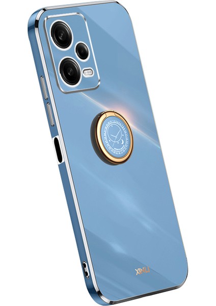 Xiaomi Için Xinli Redmi Note 12 Pro 5g Yüzük Tutucu Kickstand Tpu Telefon Kapak Kılıfı Elektraplatma Kenar Mavisi (Yurt Dışından)
