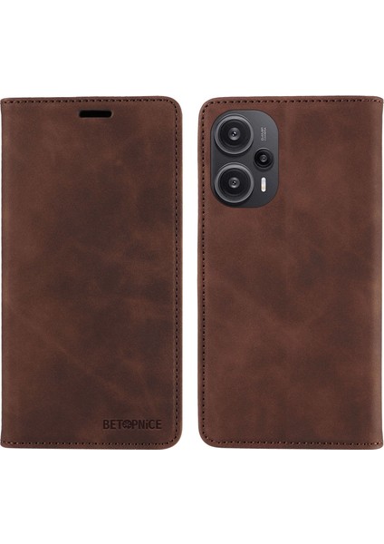 Xiaomi Için Rfıd Engelleme Kabuğu Redmi Not 12 Turbo/poco F5 5g Telefon Cüzdan Kılıf Deri Deri Stand Kapak Kahverengi (Yurt Dışından)