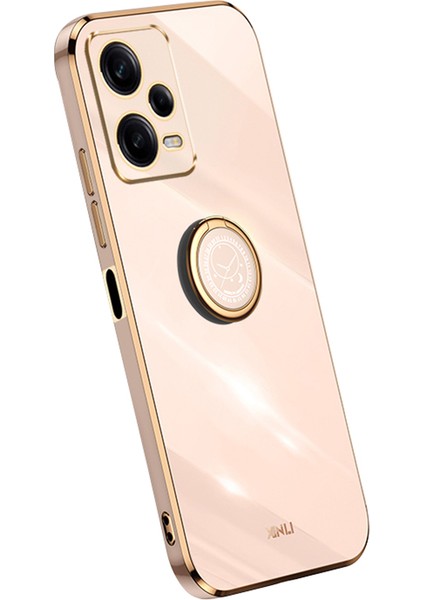 Xiaomi Için Xinli Redmi Note 12 Pro 5g Yüzük Tutucu Kickstand Tpu Telefon Kapak Kılıfı Elektraplatma Kenar Pembe (Yurt Dışından)