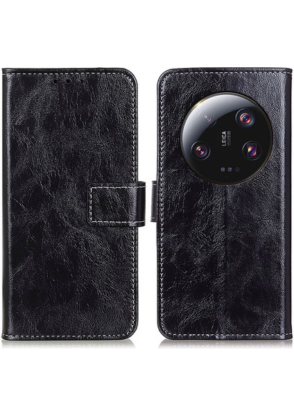 Xiaomi Için Cep Telefonu Kılıfı 13 Ultra, Retro Çılgın At Doku Cüzdan Stand Deri Telefon Kapak Black (Yurt Dışından)