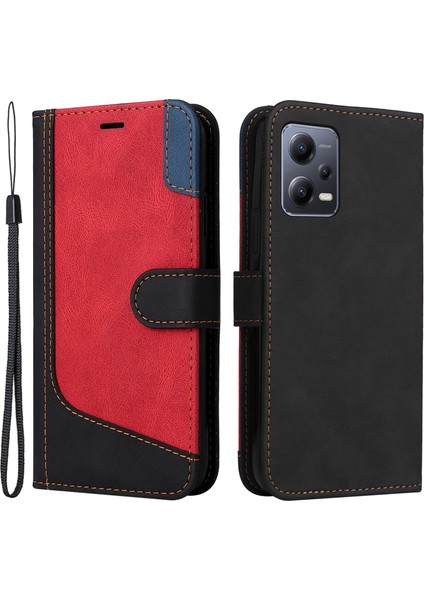Xiaomi Için Redmi Note 12 5g (Global)/(Hindistan)/(Çin)/poco X5 5g Telefon Deri Kılıf Stand Stand Strap-Black (Yurt Dışından)