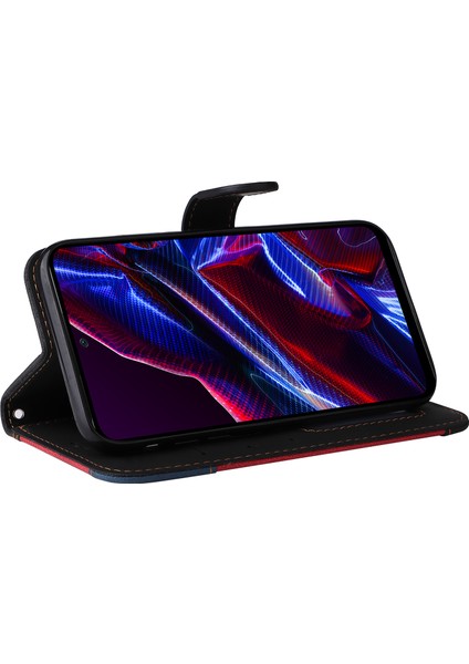 Xiaomi Için Redmi Note 12 5g (Global)/(Hindistan)/(Çin)/poco X5 5g Telefon Deri Kılıf Stand Stand Strap-Black (Yurt Dışından)