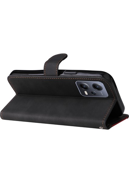 Xiaomi Için Redmi Note 12 5g (Global)/(Hindistan)/(Çin)/poco X5 5g Telefon Deri Kılıf Stand Stand Strap-Black (Yurt Dışından)