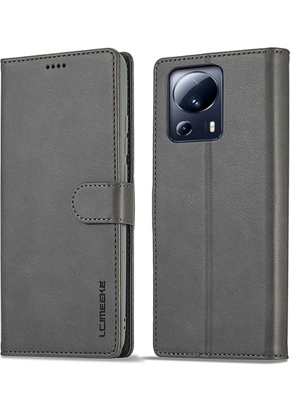 Xiaomi Için 13 Lite/civi 2 5g Stand Pu Deri Telefon Kılıf Cüzdan Dokusu Telefon Kapak-Grey (Yurt Dışından)