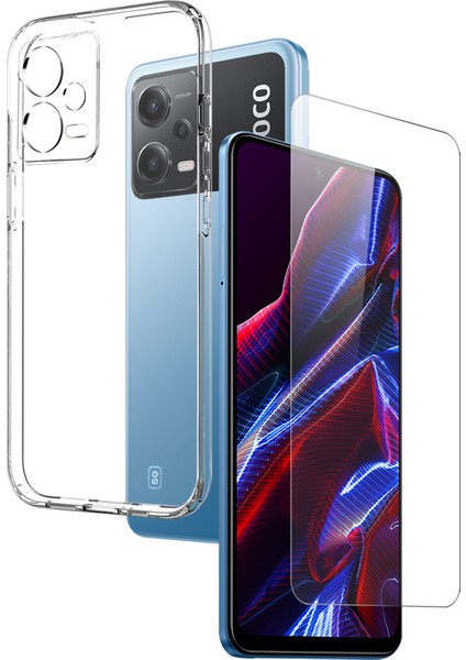 Xiaomi Redmi Için Note 12 5g (Hindistan)/poco X5 5g 2'si 1 Arada Koruyucu Tpu Telefon Kılıfı+Temperli Cam Ekran Koruyucu-Tüketim (Yurt Dışından)