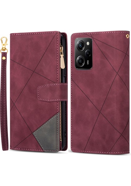 Xiaomi Poco X5 Pro 5g/redmi Için Note 12 Pro Hız 5g/not 12 Pro 5g Telefon Kılıfı Zipper Cep Pu Deri Kapak-Kırmızı (Yurt Dışından)