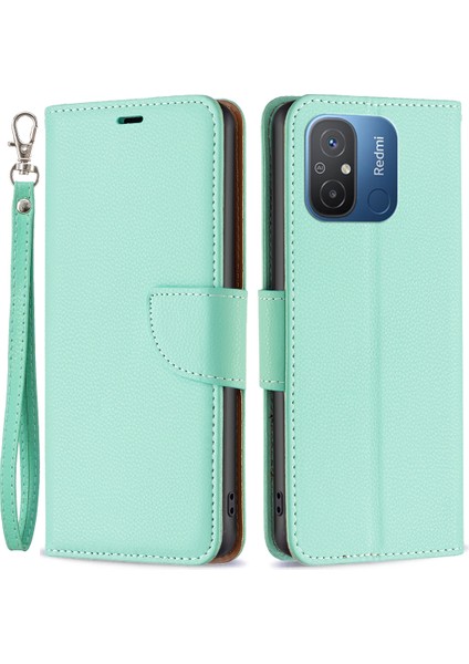 Xiaomi Için Cüzdan Kılıfı Redmi 12C 4g Pu Deri Telefon Kılıfı Düz ​​renk Stand Mobil Telefon Kapak Yeşil (Yurt Dışından)
