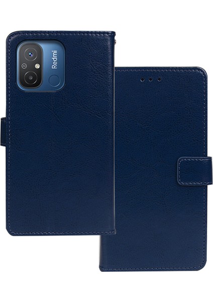Xiaomi Redmi Için 12C 4g Manyetik Kapatma Cüzdan Koruyucu Telefon Kılıfı Çılgın At Doku Standı Pu Deri Anti-Çizgi Flip Telefon Kapak-Blue (Yurt Dışından)