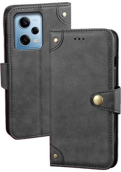 Xiaomi Redmi Için Note 12 Pro 5g/note 12 Pro Speed ​​5g/poco X5 Pro 5g Telefon Kılıfı Şok Geçirmez Ince Doku Tpu+Pu Deri Flip Cüzdan Kapak Stand-Black (Yurt Dışından)