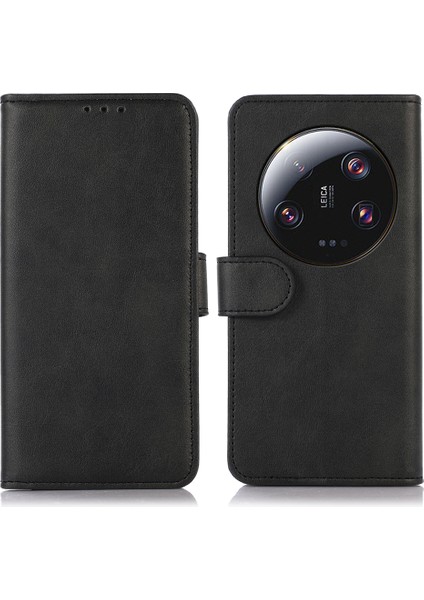 Xiaomi Için 13 Ultra Telefon Stand Pu Deri Deri Cüzdan Cüzdan Dokusu Manyetik Telefon Kapak Black (Yurt Dışından)