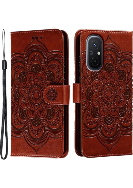 Xiaomi Redmi Için 12C 4g Deri Cüzdan Telefon Kapağı Mandala Baskalı Damla Geçirmez Stand Case-Brown (Yurt Dışından)