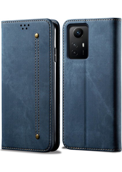 Xiaomi Için Redmi Note 12S 4g Kot Ceza Doku Telefon Kılıfı Pu Deri Stand Flip Cüzdan Kapak Mavisi (Yurt Dışından)