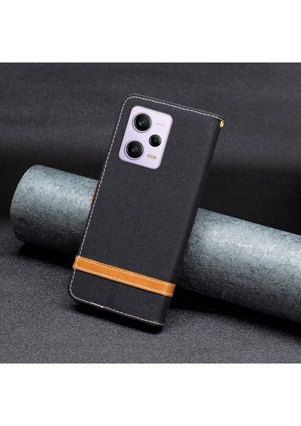 Xiaomi Redmi Için Note 12 Pro 5g/note 12 Pro Speed ​​5g/poco X5 Pro 5g Cüzdan Telefon Kılıf Kot Kot Bez Doku Deri Deri Kapak Koruyucu Stand Kapağı Black (Yurt Dışından)