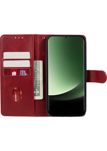 Xiaomi Için 13 Ultra Pu Deri Telefon Kılıf Buzağı Doku Cüzdan Stand Koruyucu Kapak-Kırmızı (Yurt Dışından) fırsatları