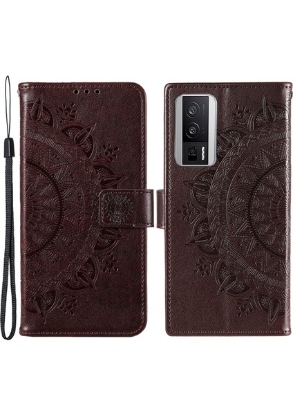 Xiaomi Için Poco F5 Pro 5g/redmi K60 Pro 5G/K60 5g Cep Telefonu Kabuğu Baskılı Mandala Çiçek Desen Cüzdan Stand Telefon Vaka-Kahverengi (Yurt Dışından)