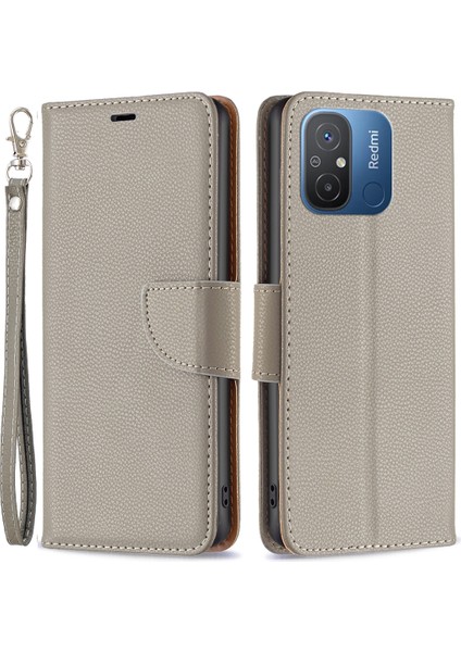 Xiaomi Için Cüzdan Kılıfı Redmi 12C 4g Pu Deri Telefon Kılıfı Düz ​​renk Stand Mobil Telefon Kapak Grey (Yurt Dışından)
