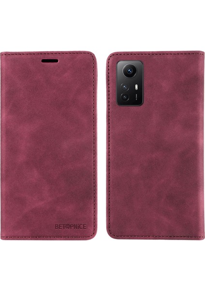 Xiaomi Redmi Için Stand Kapağı Not 12S 4g Rfıd Engelleme Telefon Cüzdan Deri Kılıf Kırmızısı (Yurt Dışından)