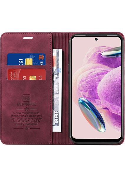 Xiaomi Redmi Için Stand Kapağı Not 12S 4g Rfıd Engelleme Telefon Cüzdan Deri Kılıf Kırmızısı (Yurt Dışından) fiyatları